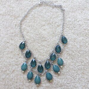 Blue tear drop stones double layer statement necklace